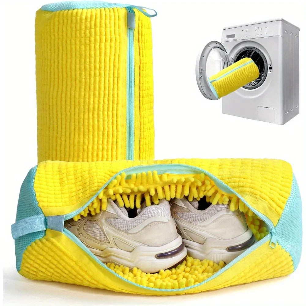 Microfibre Shoe Washer Bag for Washing Machine - Protective Sneaker Laundry Bag with Zipper and Cushion Padding