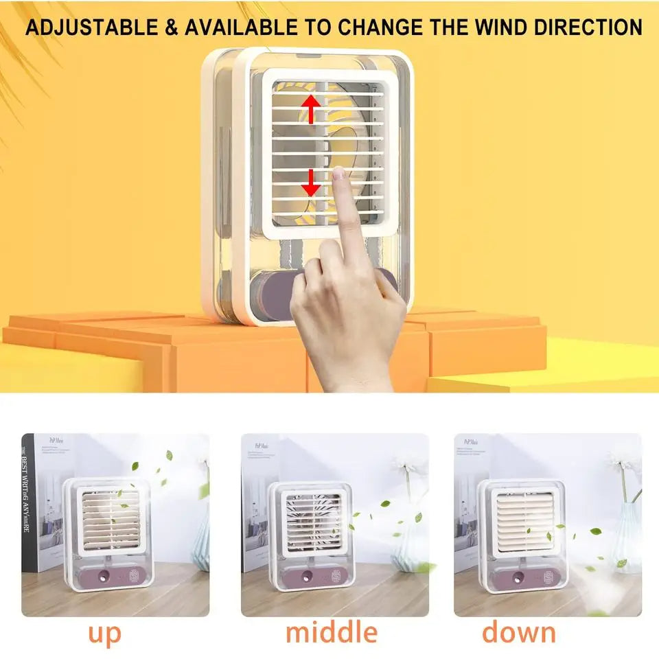 3 in 1 Rechargeable Portable Mini Air Cooler with Night Light Humidifier for Office & Home