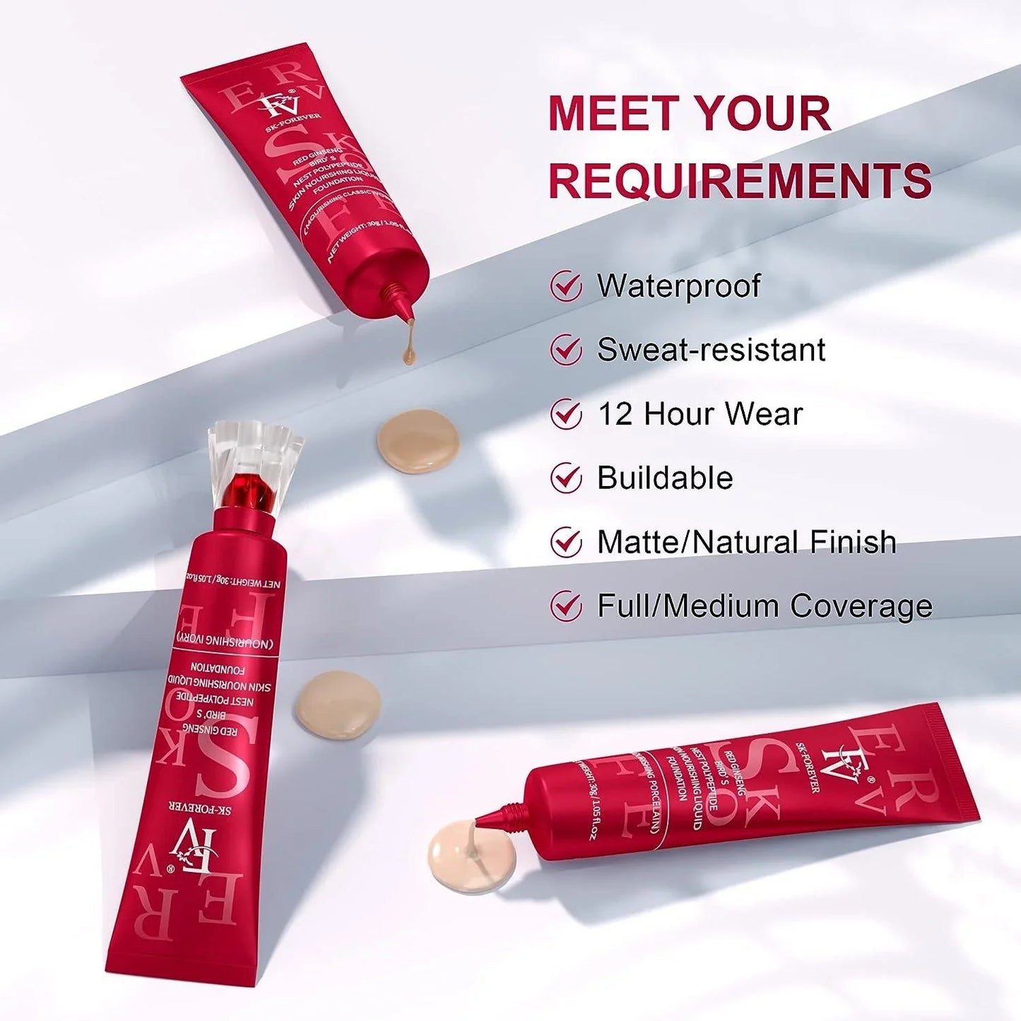 FV Liquid Foundation Oil Control Waterproof Hydrating Makeup Base Cream (Natural Shade For All)