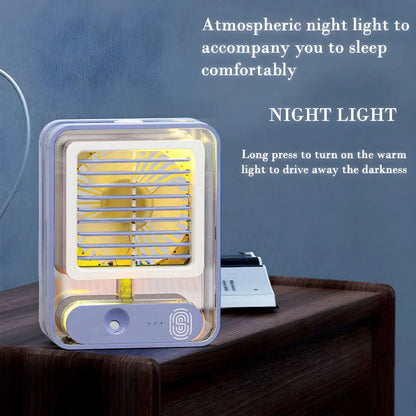 3 in 1 Rechargeable Portable Mini Air Cooler with Night Light Humidifier for Office & Home