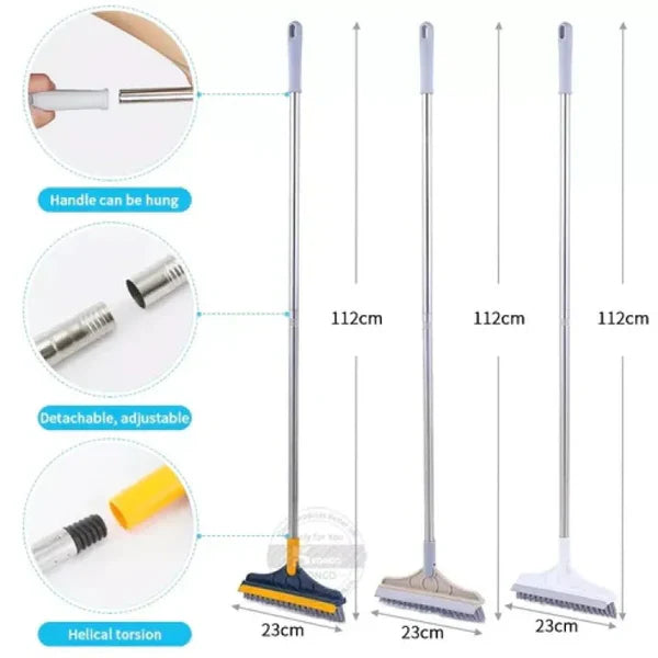 2 In 1 Floor Scrub Brush Wiper Rotating With Long Handle