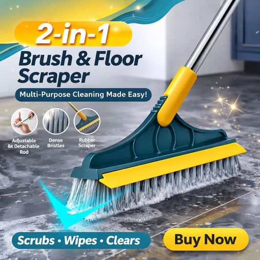 2 In 1 Floor Scrub Brush Wiper Rotating With Long Handle