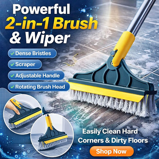 2 In 1 Floor Scrub Brush Wiper Rotating With Long Handle