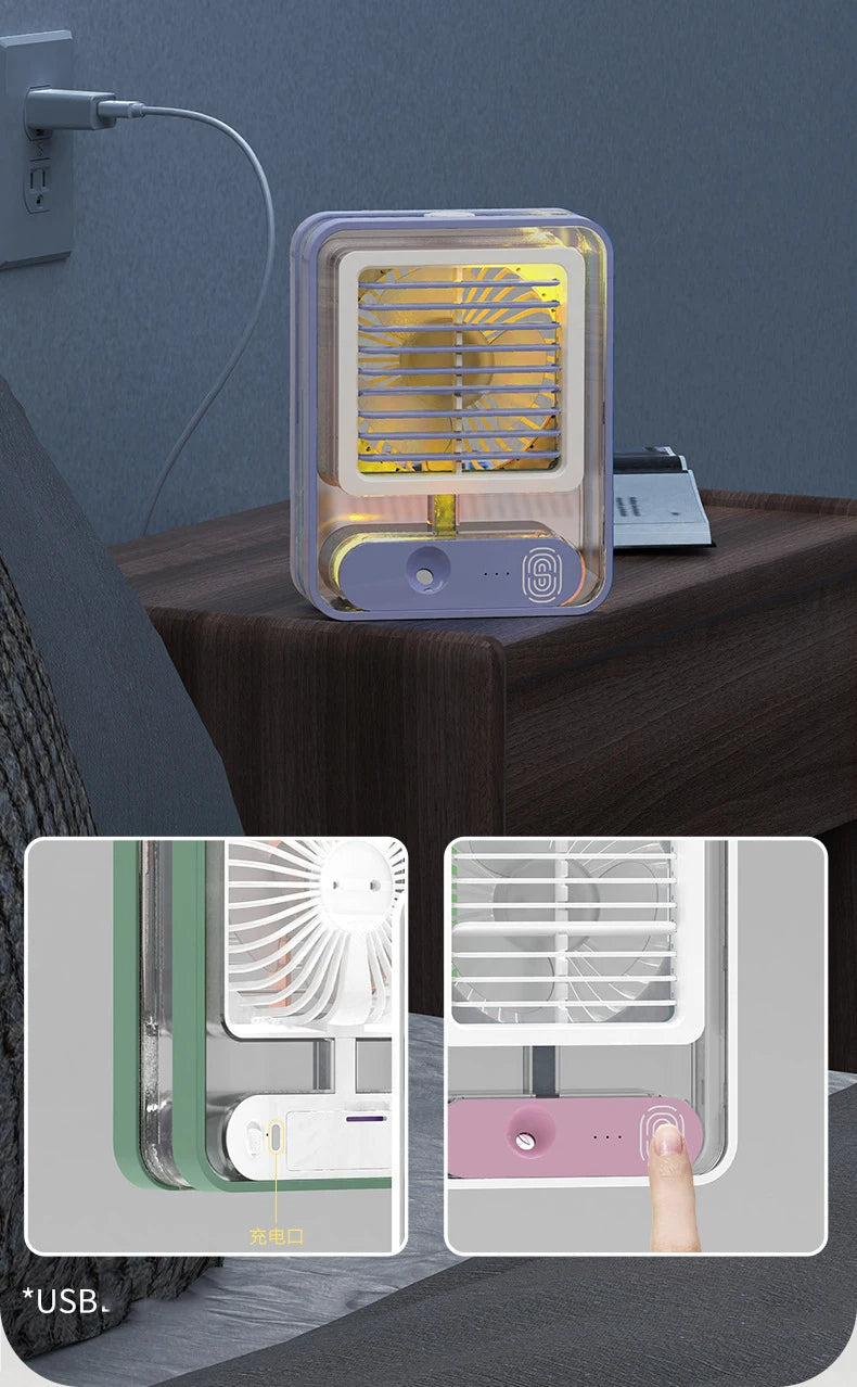 3 in 1 Rechargeable Portable Mini Air Cooler with Night Light Humidifier for Office & Home
