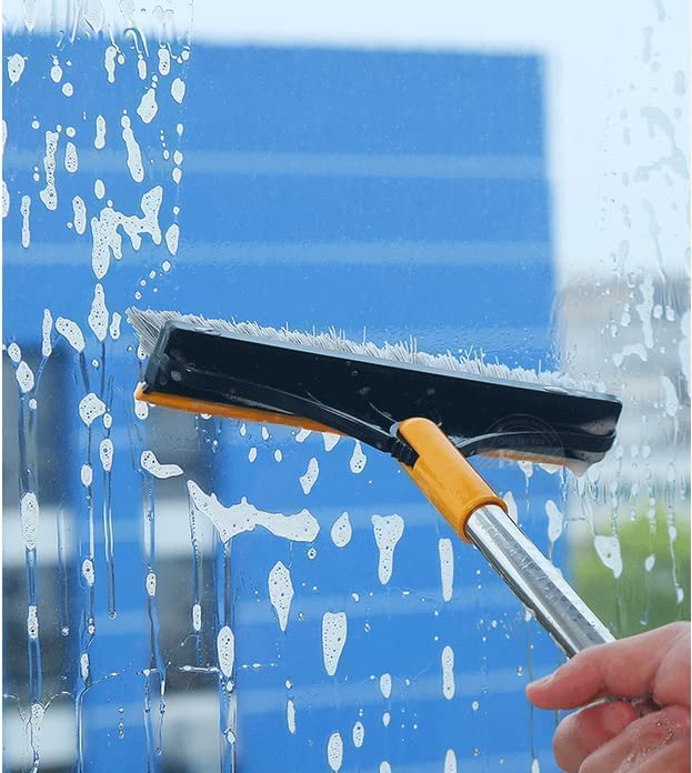 2 In 1 Floor Scrub Brush Wiper Rotating With Long Handle