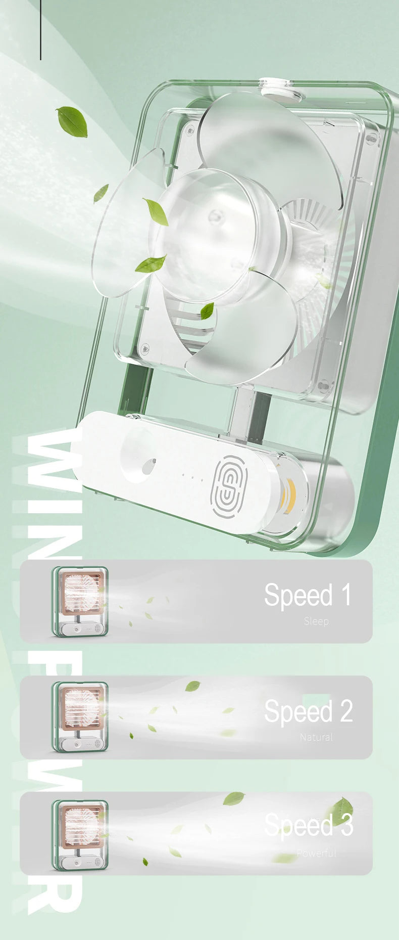 3 in 1 Rechargeable Portable Mini Air Cooler with Night Light Humidifier for Office & Home