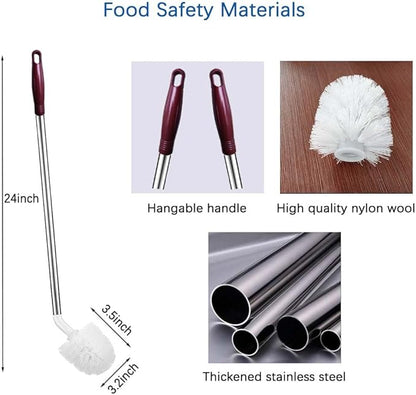 Stainless Steel Water Bottle Cleaning Brush, 360° Spherical Brush Head, Non-Slip Handle, 7-18 Liter Water Bottle