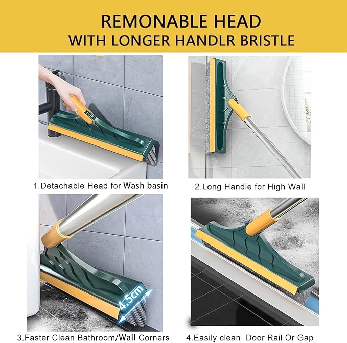 2 In 1 Floor Scrub Brush Wiper Rotating With Long Handle