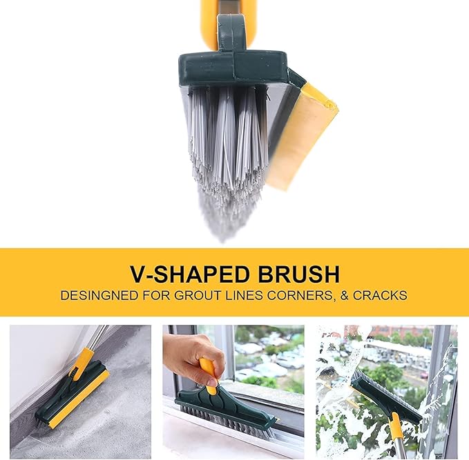 2 In 1 Floor Scrub Brush Wiper Rotating With Long Handle