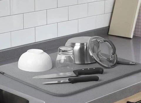Dish Drying Mat, Multipurpose Plates Rack, Microfibre Absorbent Mat Pot Lid Holder