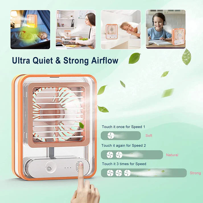 3 in 1 Rechargeable Portable Mini Air Cooler with Night Light Humidifier for Office & Home