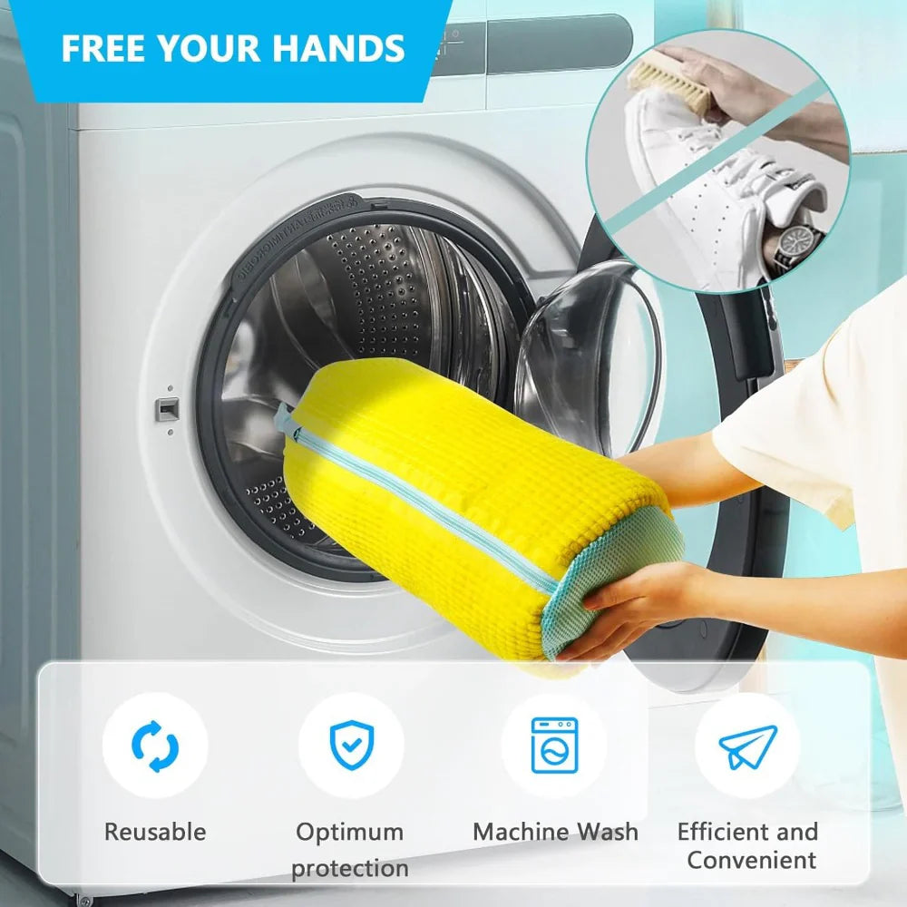 Microfibre Shoe Washer Bag for Washing Machine - Protective Sneaker Laundry Bag with Zipper and Cushion Padding