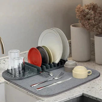Dish Drying Mat, Multipurpose Plates Rack, Microfibre Absorbent Mat Pot Lid Holder