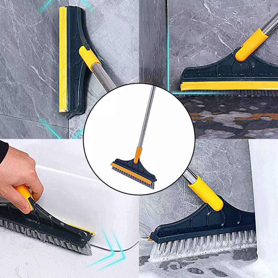 2 In 1 Floor Scrub Brush Wiper Rotating With Long Handle